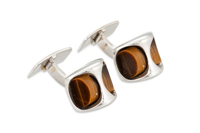 Lot 156 - A PAIR OF 1970'S 14CT GOLD CUFFLINKS, set with...