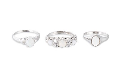 Lot 75 - AN OPAL AND DIAMOND SET RING, together with...