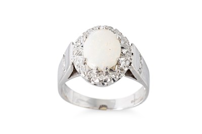 Lot 76 - AN OPAL AND DIAMOND CLUSTER RING, the oval...