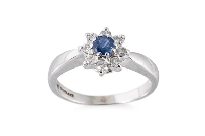 Lot 97 - A SAPPHIRE AND DIAMOND SET CLUSTER RING, the...