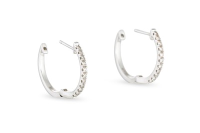 Lot 221 - A PAIR OF DIAMOND SET HOOP EARRINGS, in 10ct...