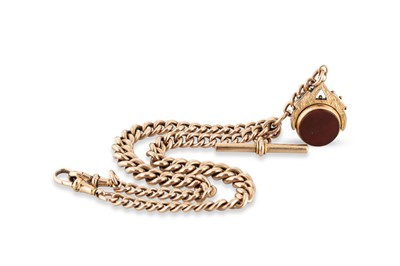 Lot 236 - AN ANTIQUE 9CT DOUBLE ALBERT CHAIN AND T-BAR,...