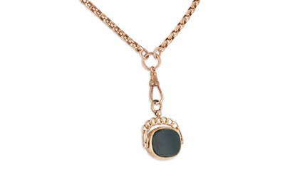 Lot 259 - A 9CT YELLOW GOLD MUFF CHAIN, suspending...