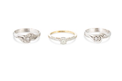 Lot 295 - THREE 9CT GOLD DIAMOND SET RINGS, sizes M, M &...