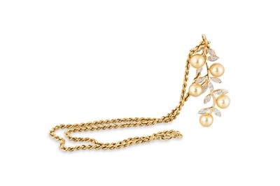 Lot 326 - A PEARL AND DIAMOND PENDANT, of naturalistic...