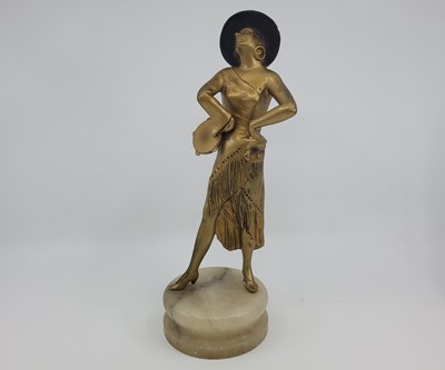 Lot 508 - AN ART DECO PAINTED METAL STATUE OF A DANCER,...
