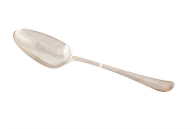Lot 579 - A QUEEN ANNE SILVER TABLE SPOON, with shell...