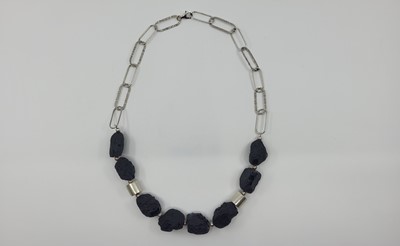 Lot 82 - A CONTEMPORARY BELGIAN SILVER & BLACK OBSIDIAN...