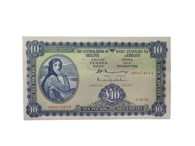 Lot 405 - A £10 LADY LAVERY IRISH BANKNOTE, 2-12-76 GEF,...