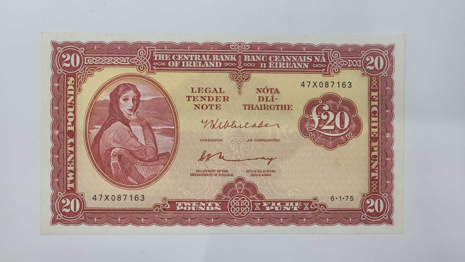 Lot 406 - A £20 LADY LAVERY IRISH BANKNOTE, 6-1-75 EF