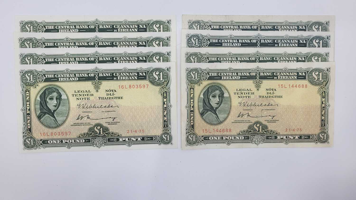 Lot 408 - EIGHT £1 LADY LAVERY IRISH BANKNOTES, 1952,...