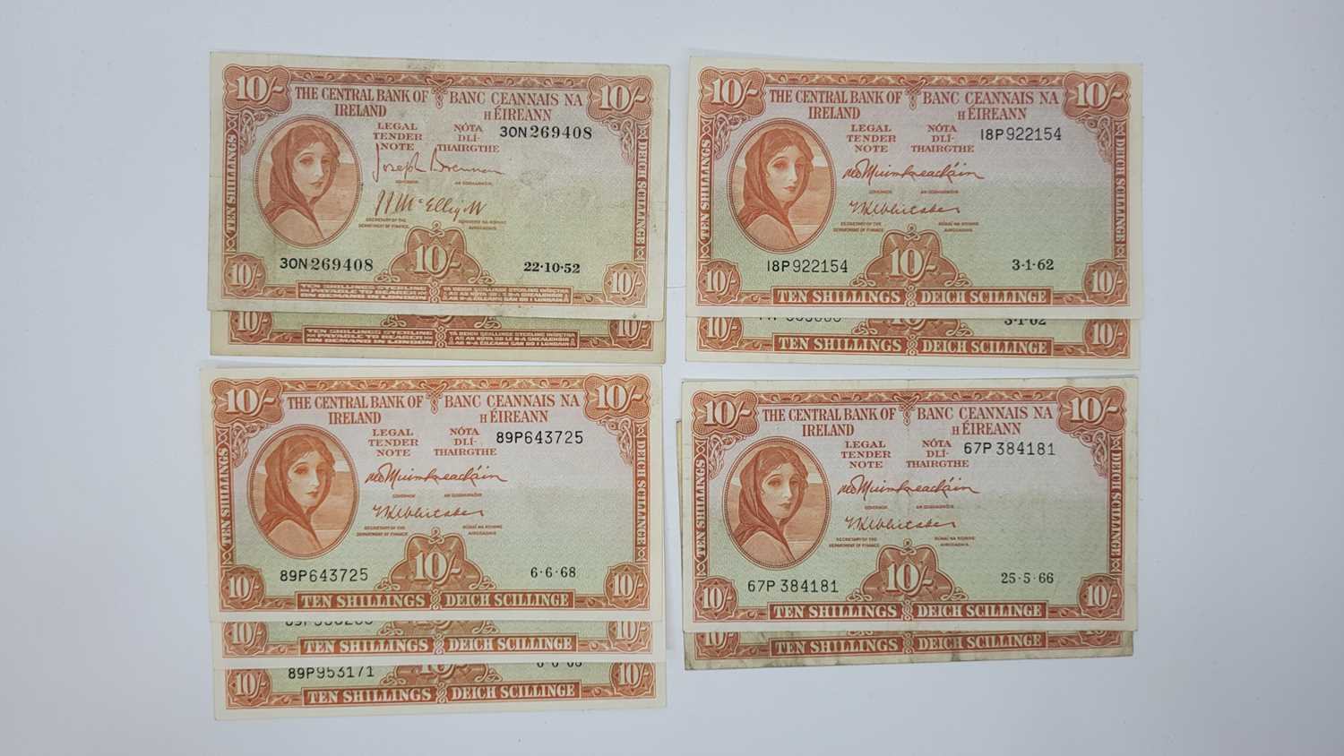 Lot 409 - NINE LADY LAVERY 10 SHILLING BANKNOTES, 1952,...