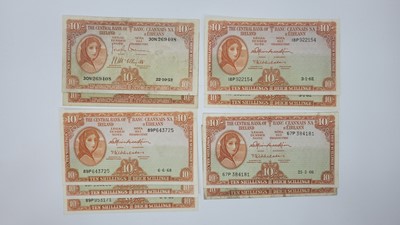 Lot 409 - NINE  LADY LAVERY 10 SHILLING BANKNOTES, 1952,...