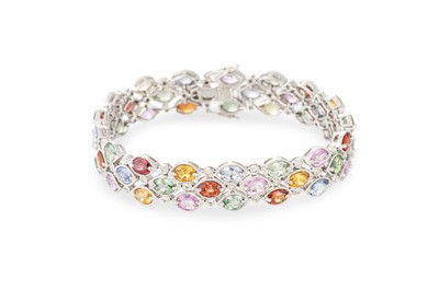 Lot 56 - A MULTI-COLOURED SAPPHIRE AND DIAMOND BRACELET,...