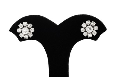 Lot 184 - A PAIR OF DIAMOND CLUSTER EARRINGS, the...