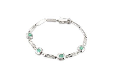 Lot 231 - AN EMERALD AND DIAMOND BRACELET, each...