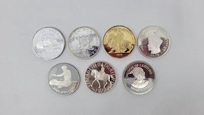 Lot 445 - A COLLECTION OF SEVEN PROOF CROWN SILVER COINS...