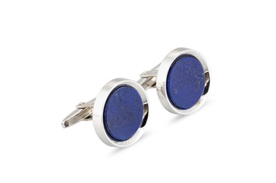 Lot 308 - A PAIR OF 1970S DESIGN LAPIS LAZULI CUFFLINKS,...