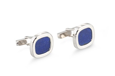 Lot 309 - A PAIR OF 1970S DESIGN LAPIS LAZULI CUFFLINKS,...