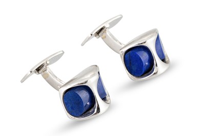 Lot 310 - A PAIR OF 1970S DESIGN LAPIS LAZULI CUFFLINKS,...