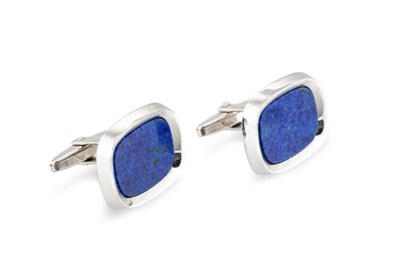 Lot 311 - A PAIR OF 1970S DESIGN LAPIS LAZULI CUFFLINKS,...