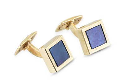 Lot 312 - A PAIR OF 1970S DESIGN LAPIS LAZULI CUFFLINKS,...