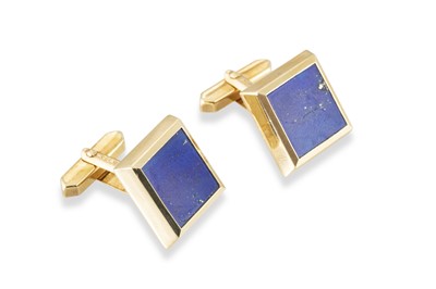 Lot 313 - A PAIR OF 1970S DESIGN LAPIS LAZULI CUFFLINKS,...