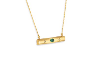 Lot 69 - AN EMERALD AND DIAMOND PENDANT, the emerald...