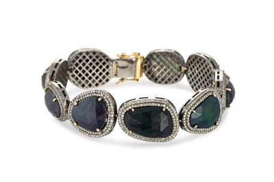 Lot 134 - AN ETHIOPIAN OPAL AND DIAMOND CLUSTER BRACELET,...