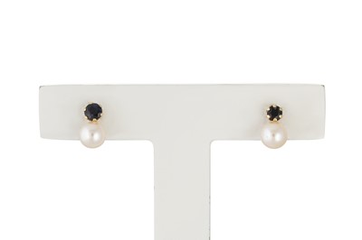 Lot 23 - A PAIR OF CULTURED PEARL AND SAPPHIRE SET...