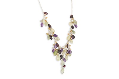 Lot 28 - A SILVER MULTI STRAND NECKLACE, stone set