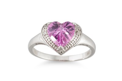 Lot 29 - A DIAMOND AND SYNTHETIC SAPPHIRE RING, mounted...