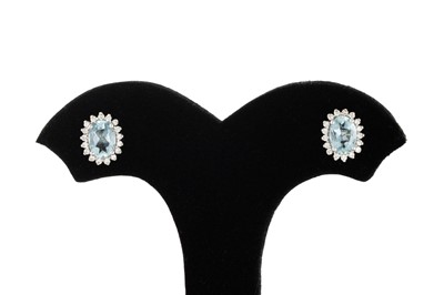 Lot 33 - A PAIR OF DIAMOND AND AQUAMARINE EARRINGS, the...