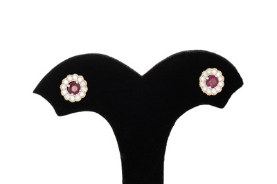 Lot 40 - A PAIR OF DIAMOND AND RUBY CLUSTER EARRINGS,...