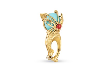 Lot 91 - AN 18CT GOLD STONE SET CAT BROOCH, of abstract...