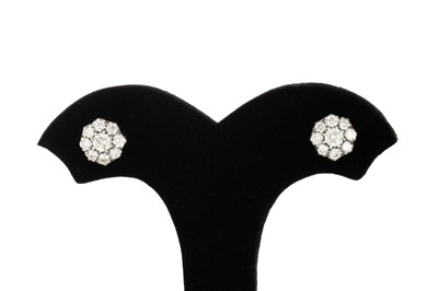Lot 110 - A PAIR OF DIAMOND CLUSTER EARRINGS, the round...