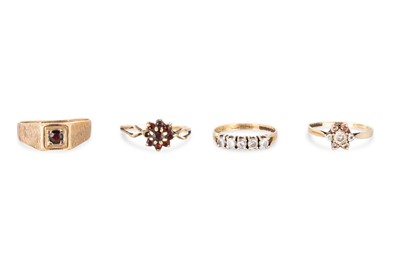 Lot 256 - FOUR STONE SET RINGS, mounted in 9ct gold, 8.5...