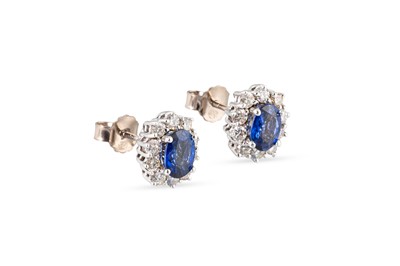 Lot 268 - A PAIR OF SAPPHIRE AND DIAMOND CLUSTER...