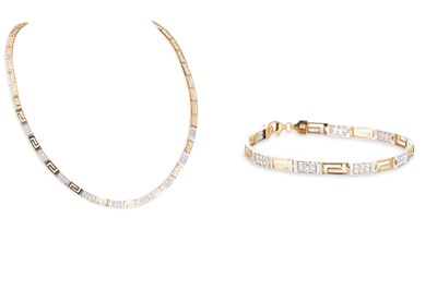 Lot 244 - A 9CT GOLD GREEK KEY DESIGN NECKLACE, with...