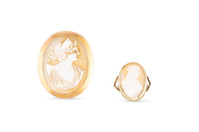 Lot 222 - TWO CAMEO SET ITEMS, to include a 9ct gold...