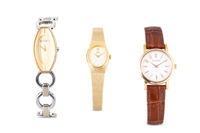 Lot 318 - THREE LADY'S FASHION WRISTWATCHES, Gucci,...