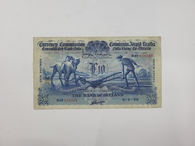 Lot 447 - A £10 PLOUGHMAN 1929 IRISH BANKNOTE, Bank of...
