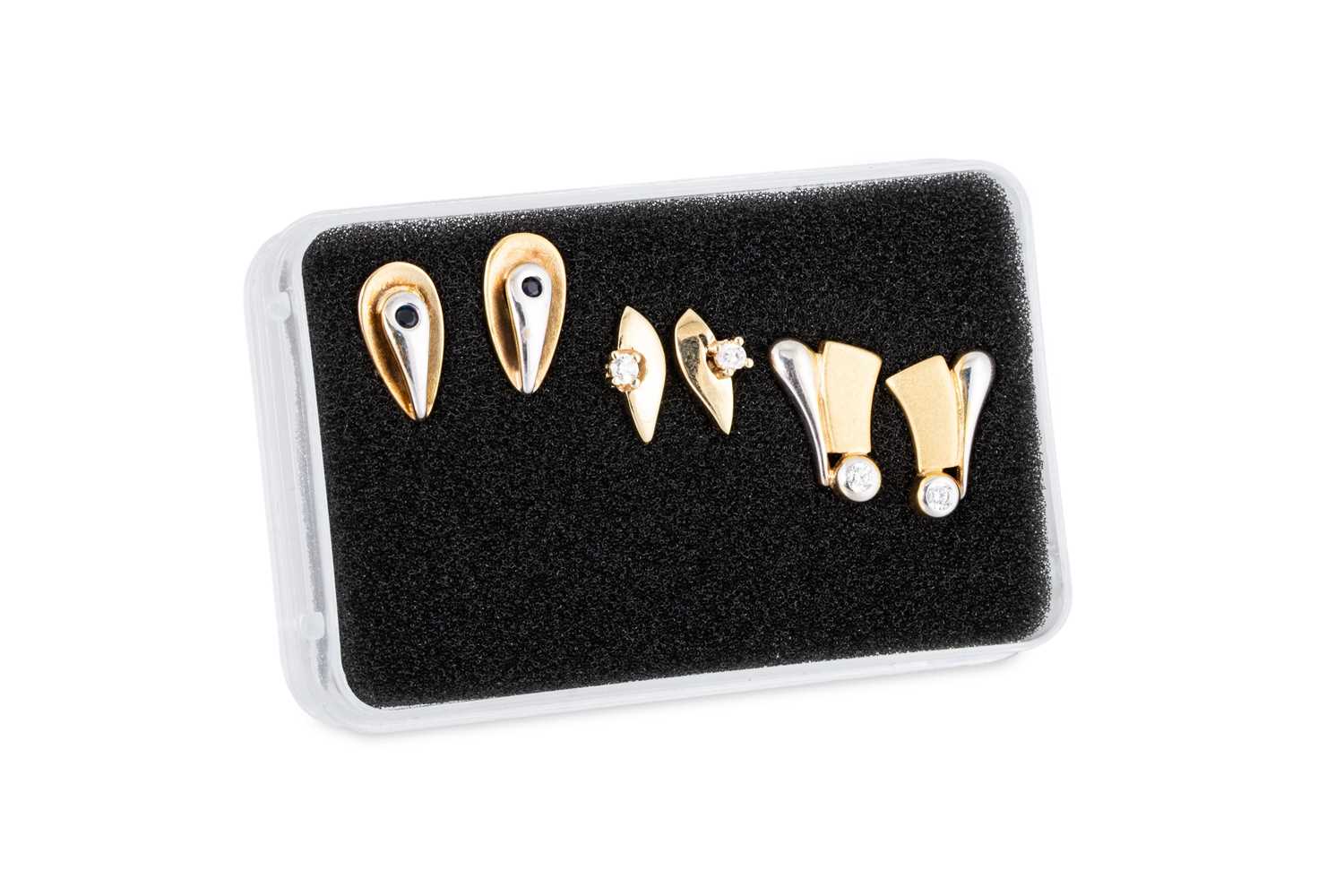 Lot 55 - THREE PAIRS OF STONE SET EARRINGS, mounted in...