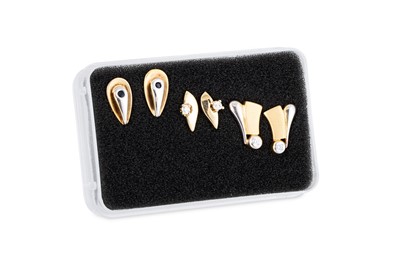 Lot 7 - THREE PAIRS OF STONE SET EARRINGS, mounted in...