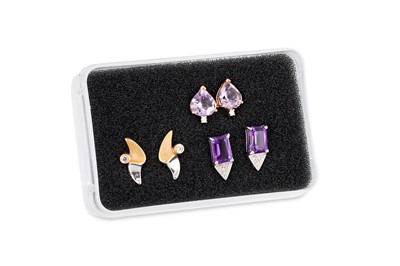 Lot 8 - THREE PAIRS OF EARRINGS, two set with amethyst,...
