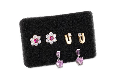 Lot 9 - THREE PAIRS OF EARRINGS, stone set, mounted in...