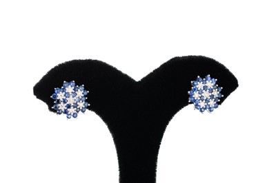 Lot 11 - A PAIR OF SAPPHIRE AND DIAMOND CLUSTER...
