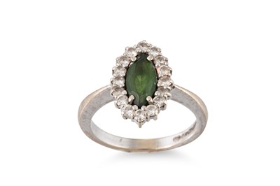 Lot 65 - A TOURMALINE AND DIAMOND MARQUISE SHAPED...