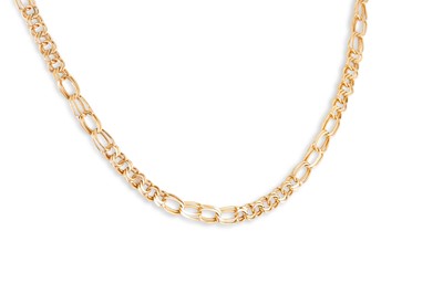 Lot 130 - A 9CT YELLOW GOLD FANCY FLAT LINK NECKLACE, ca...