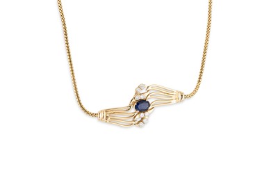 Lot 145 - A SAPPHIRE AND DIAMOND SET NECKLACE, eight...